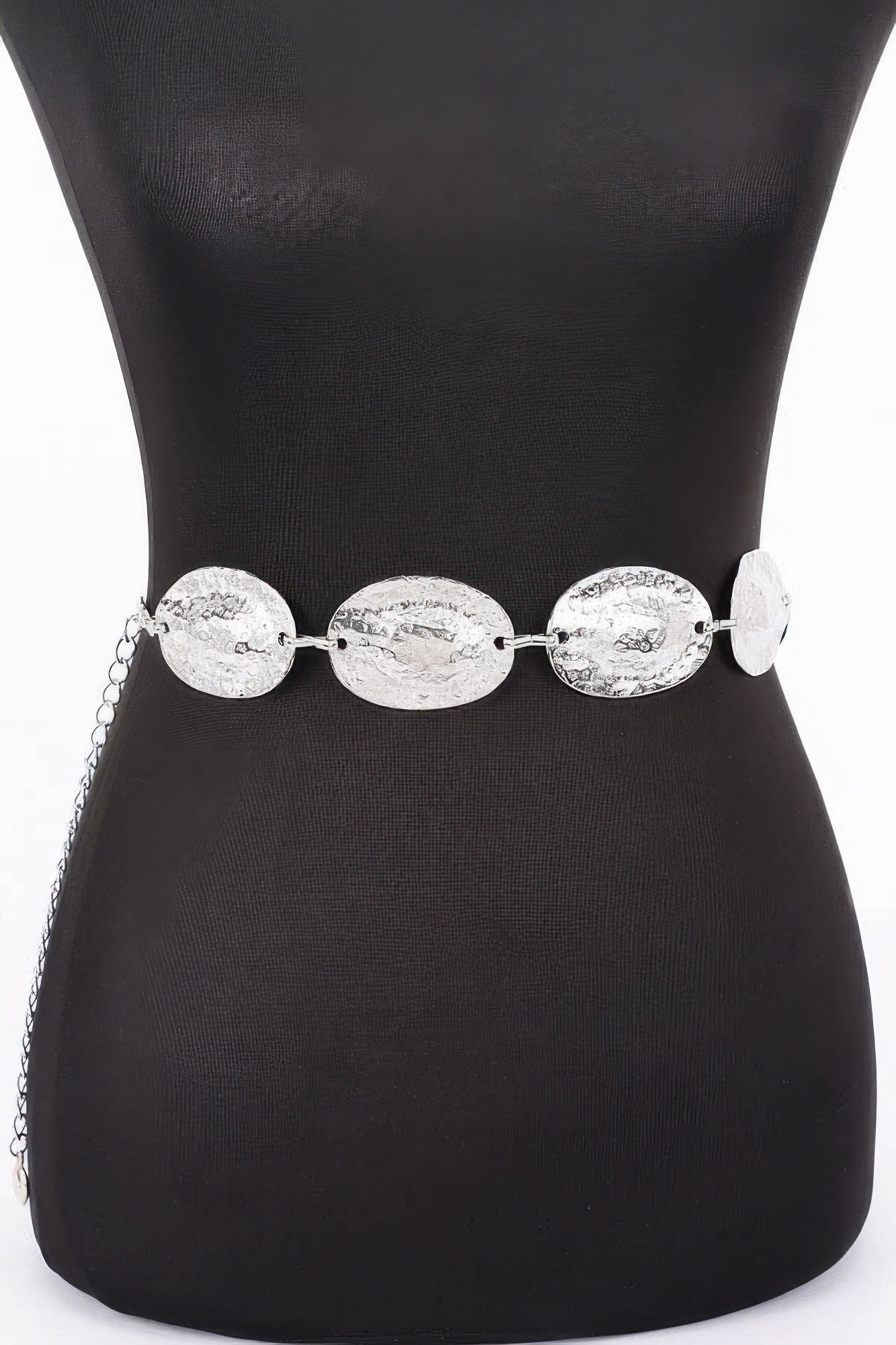 Silberner Multi Metal Chain Belt mit drei ovalen Plaketten in der Mitte