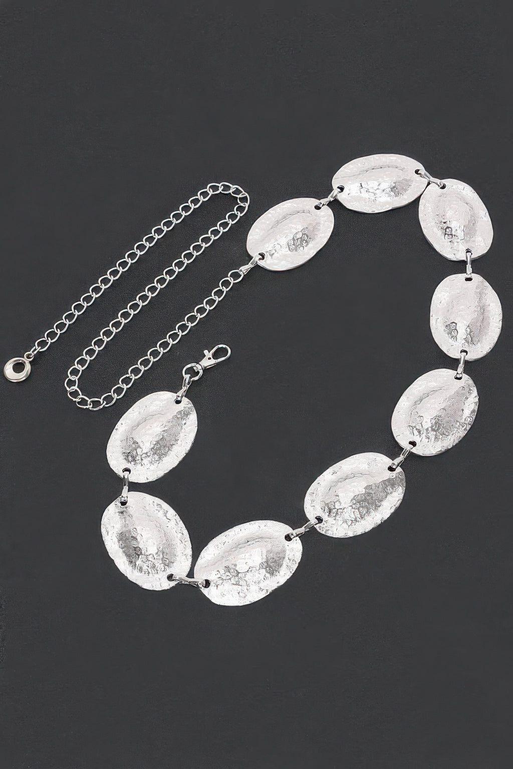 Silberner Multi Metal Chain Belt mit ovalen Plaketten und Gliederkette