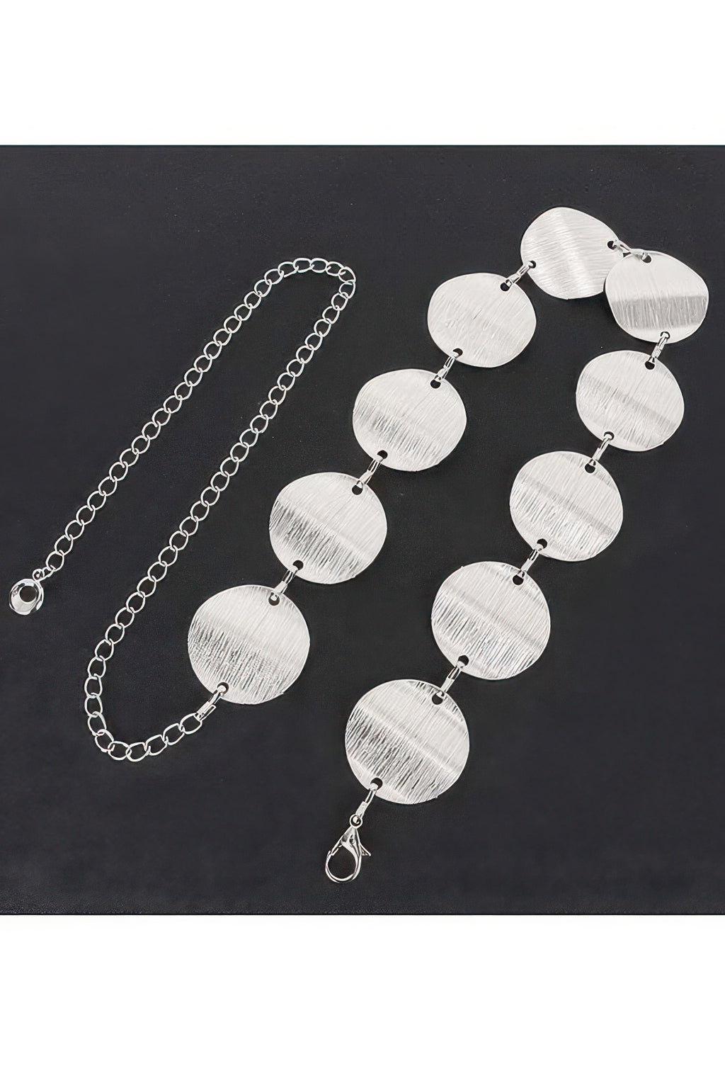 Gold multi metal chain belt with oval disc links and spring-ring clasp