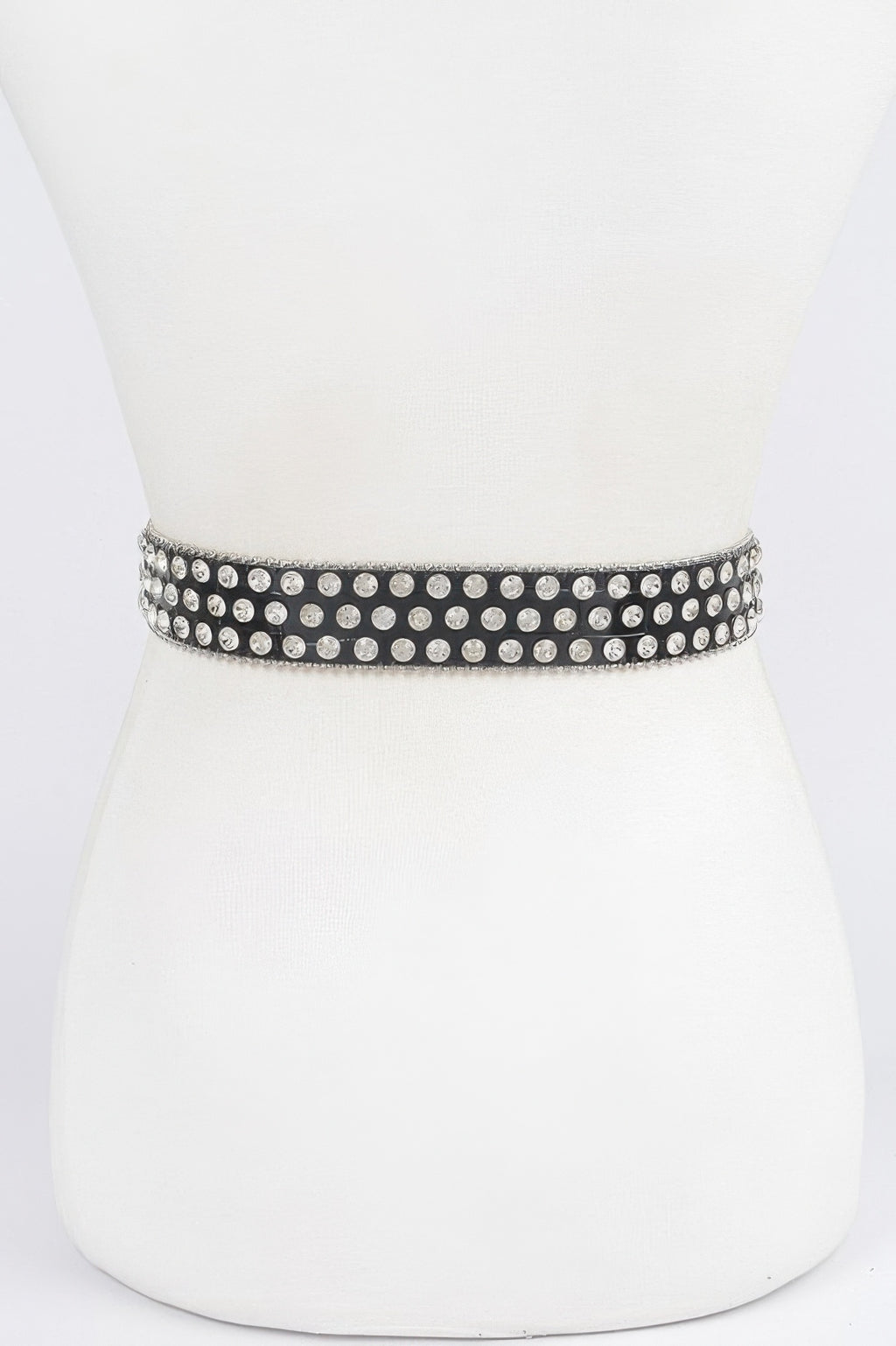 Black studded belt band with repeating silver rhinestone dot trim