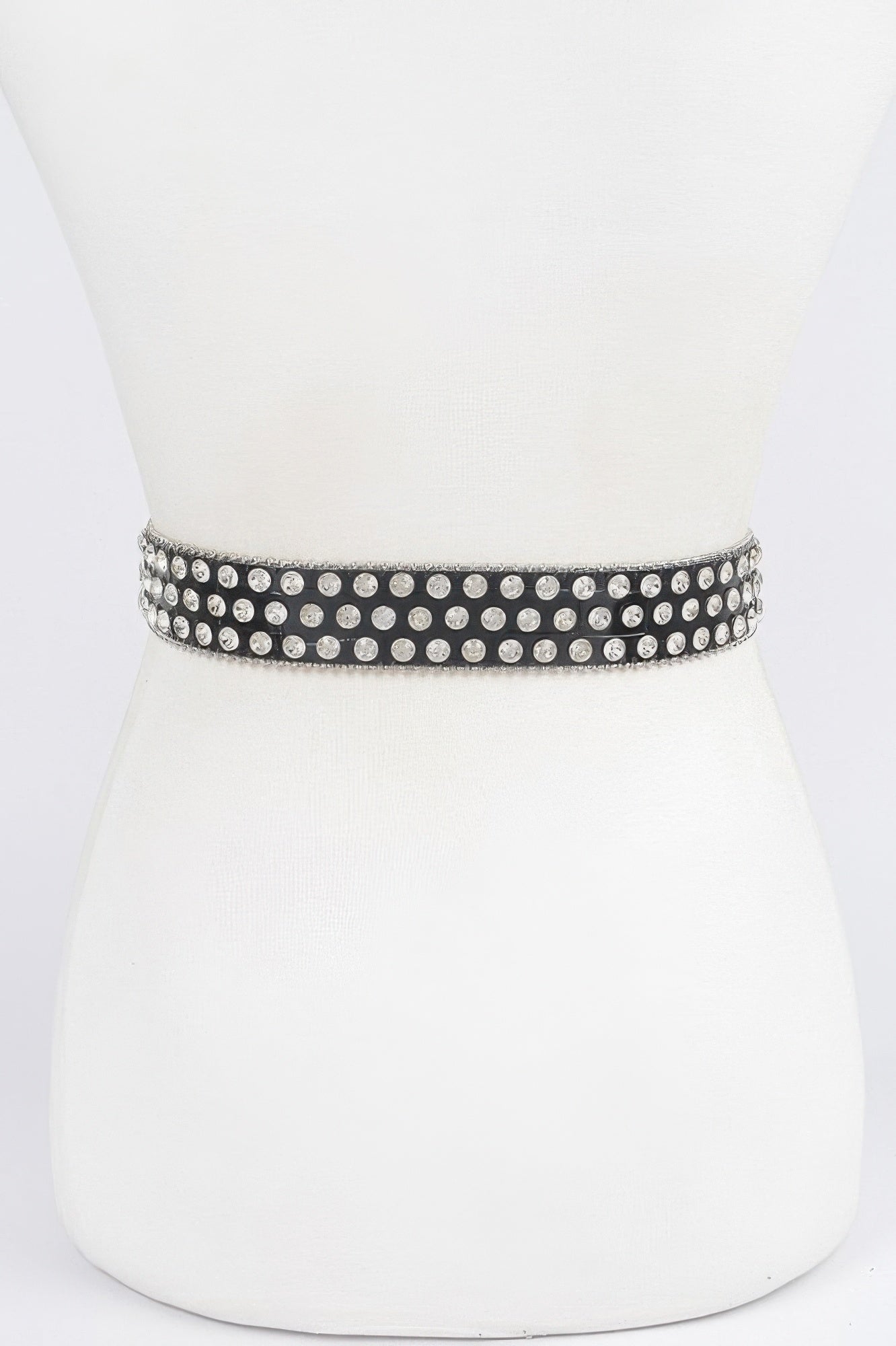 Black studded belt band with repeating silver rhinestone dot trim