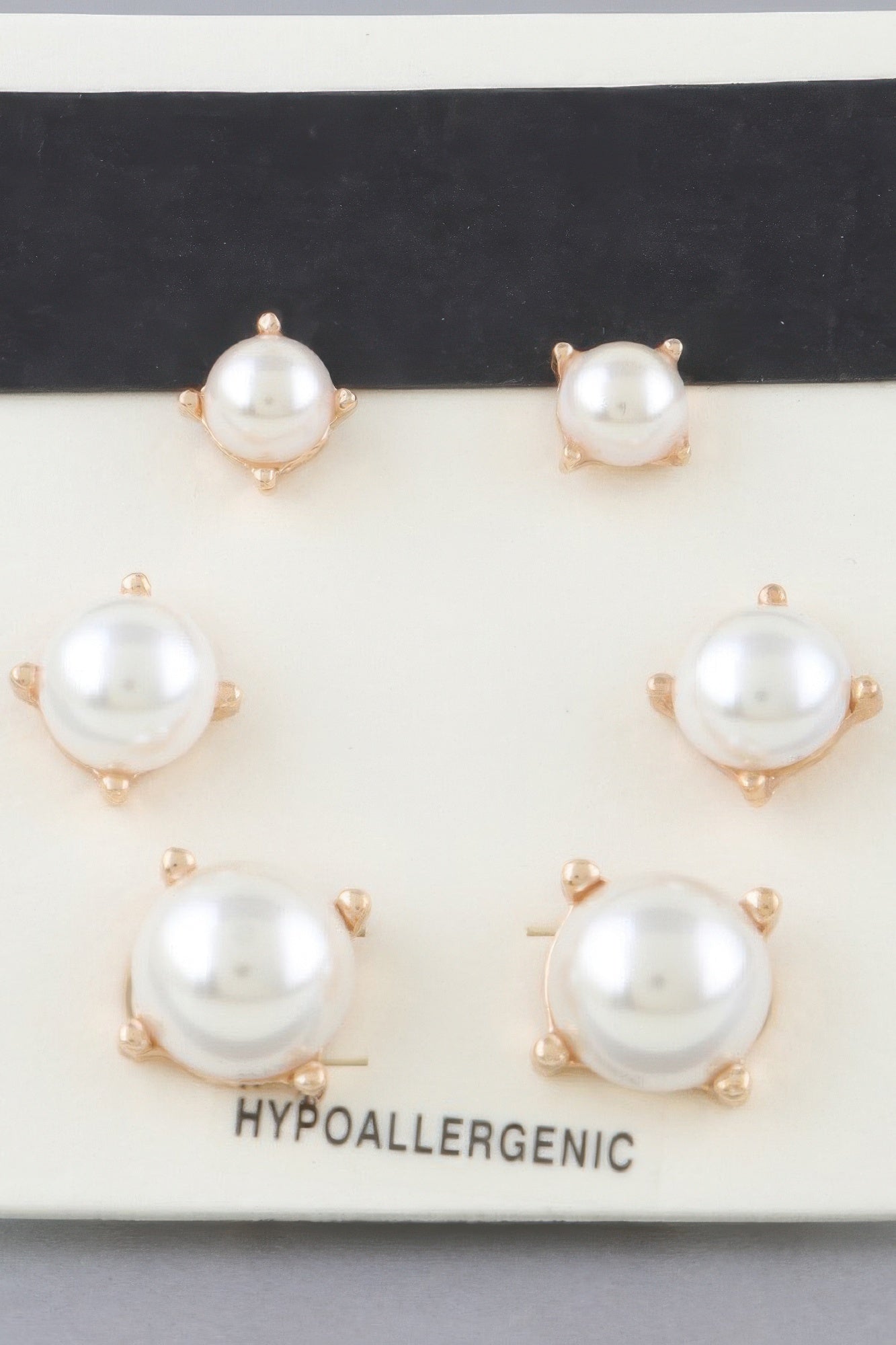 Multi Pearl Stud Earrings Set, gold-tone posts, cream-colored pearls, multiple sizes