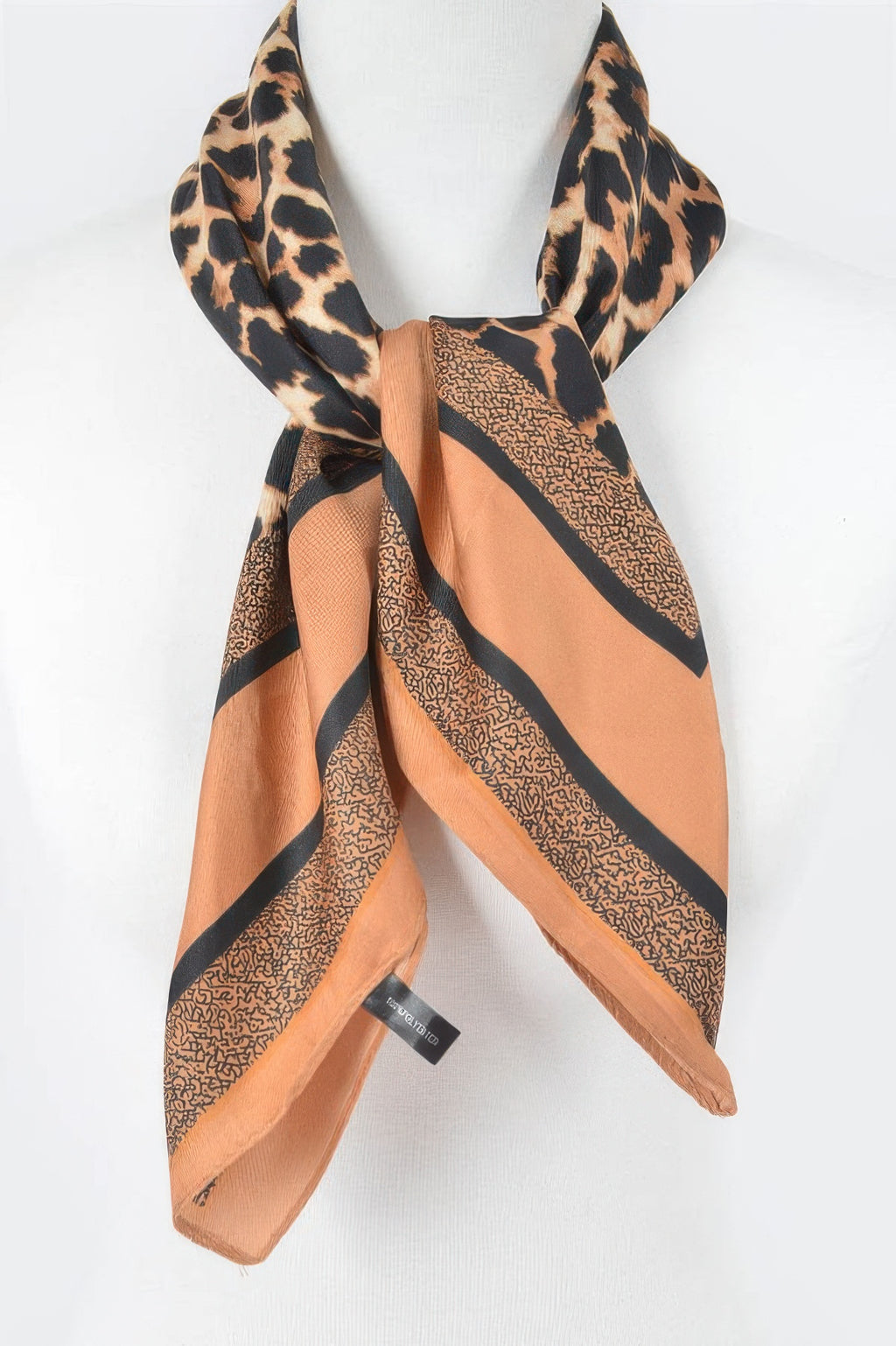 Multi Print bandana camel and black leopard print with striped border