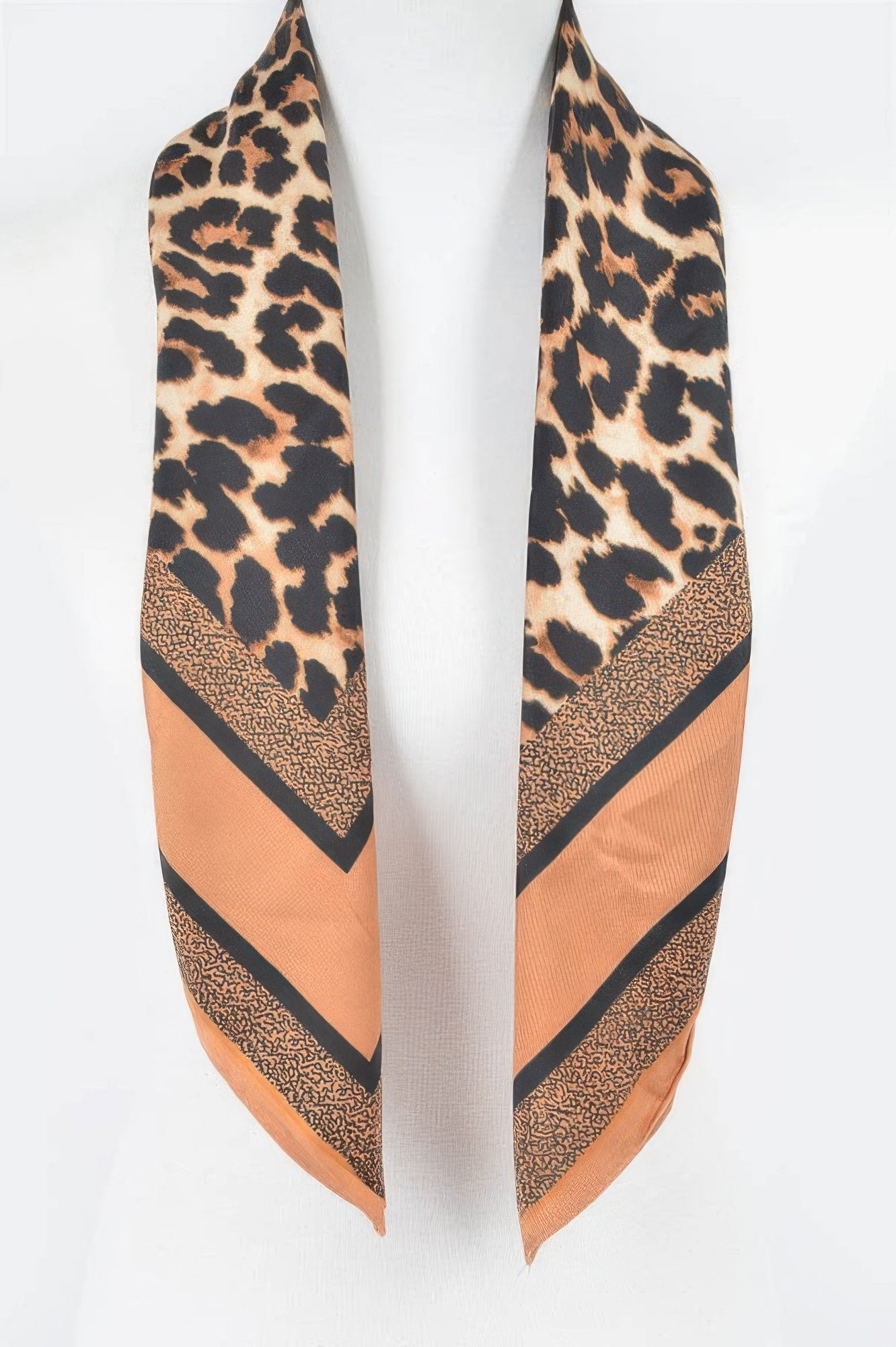 Multi Print bandana with leopard print panels and peach border