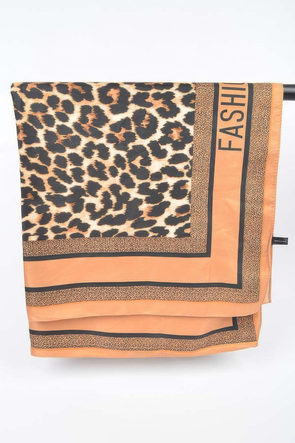 Multi Print bandana flat lay, leopard print with FASTISH lettering on camel base