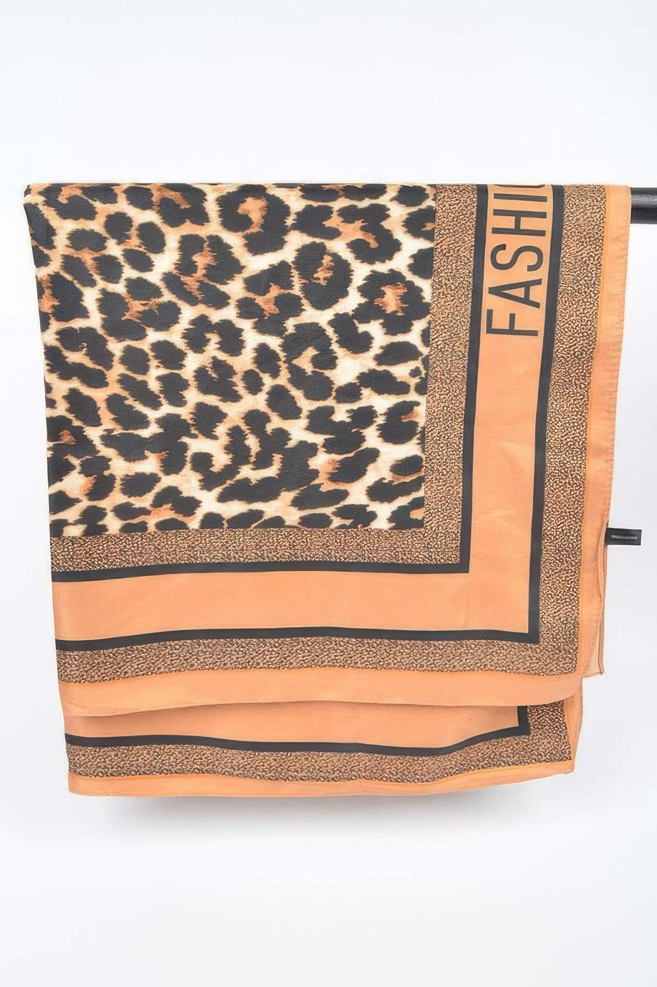 Multi Print bandana flat lay, leopard print with FASTISH lettering on camel base