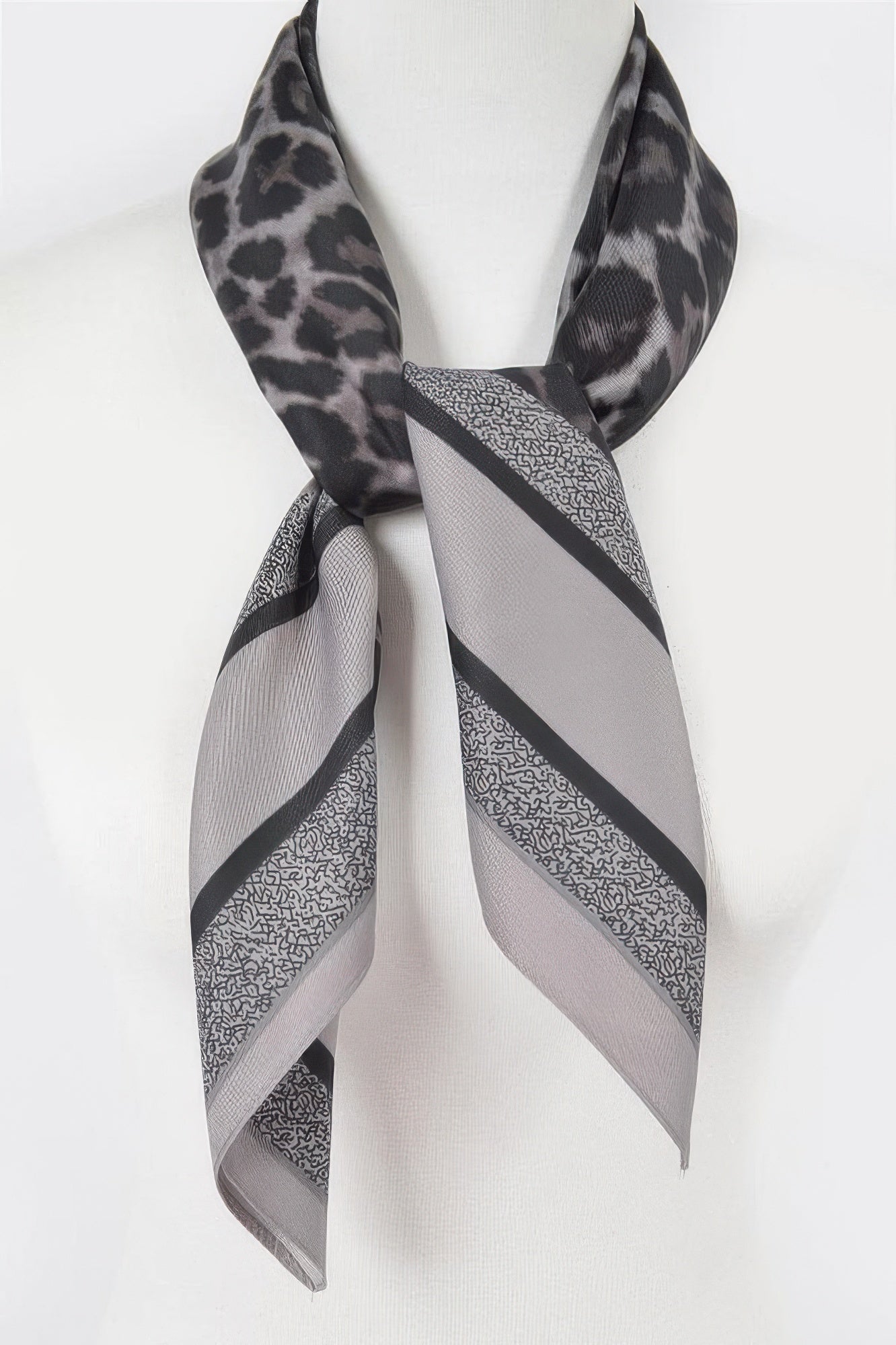 Multi Print bandana gray with leopard print accents and dark striped border