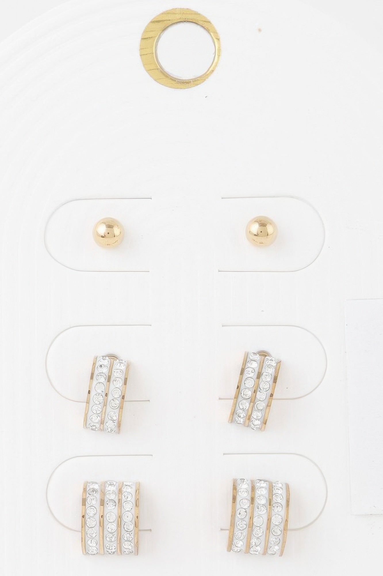Gold-tone multi rhinestone earrings set: round stud and crystal hoop clusters
