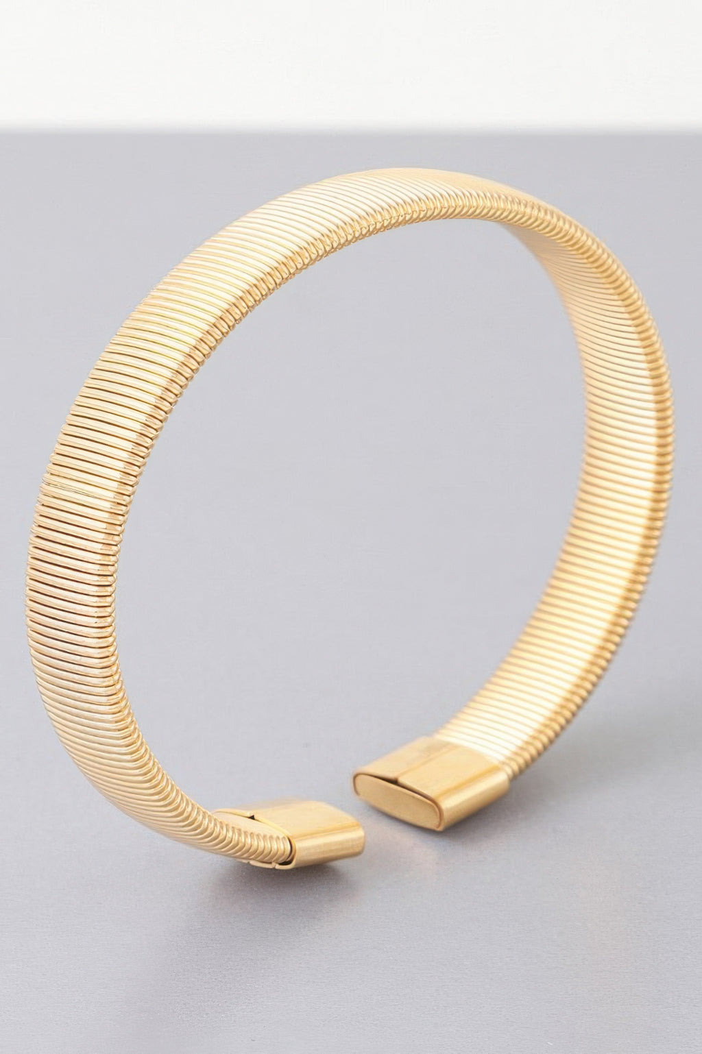 Multi Ribbed Cuff Bracelet in Gold, ribbed cuff with square clasp ends