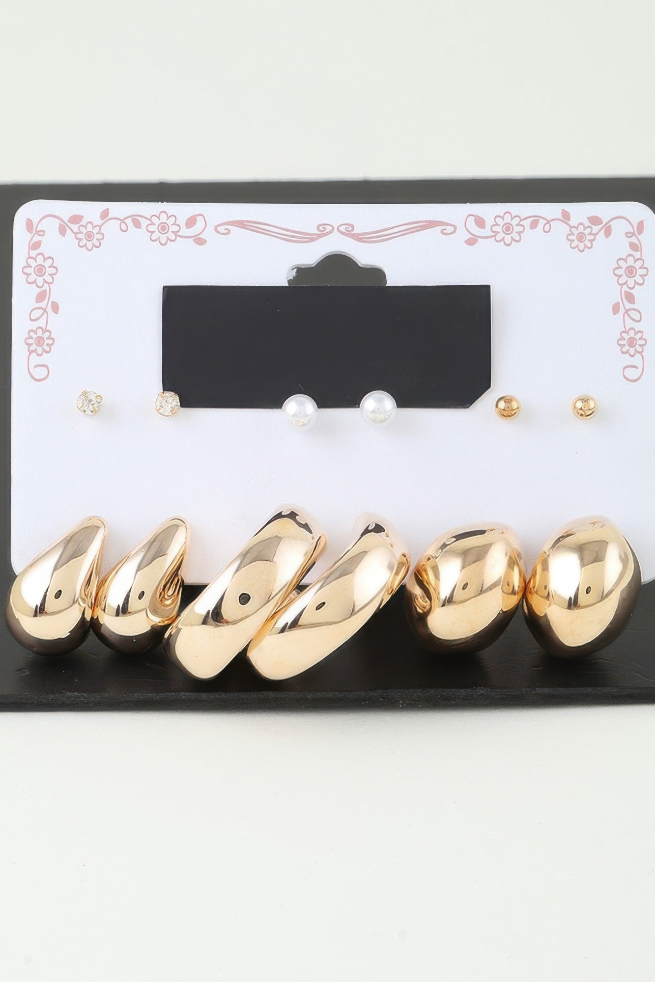 Multi shiny hoop earring set, gold hoops with pearl drop accents