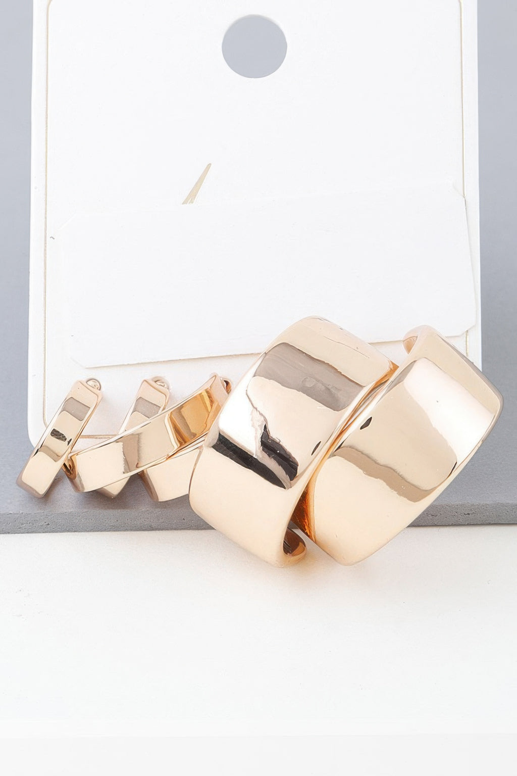 Gold multi shiny modern hoop earring set, stacked chunky hoops
