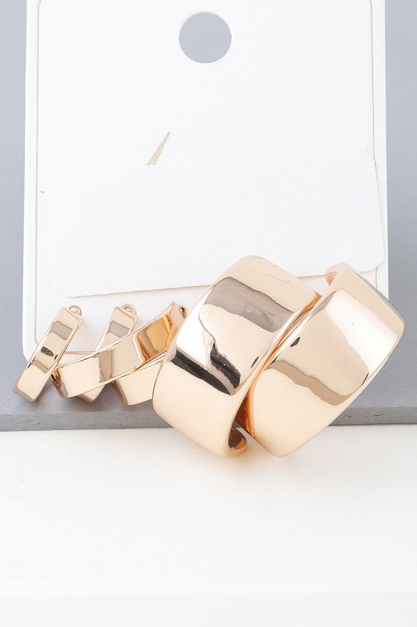 Gold multi shiny modern hoop earring set, stacked chunky hoops
