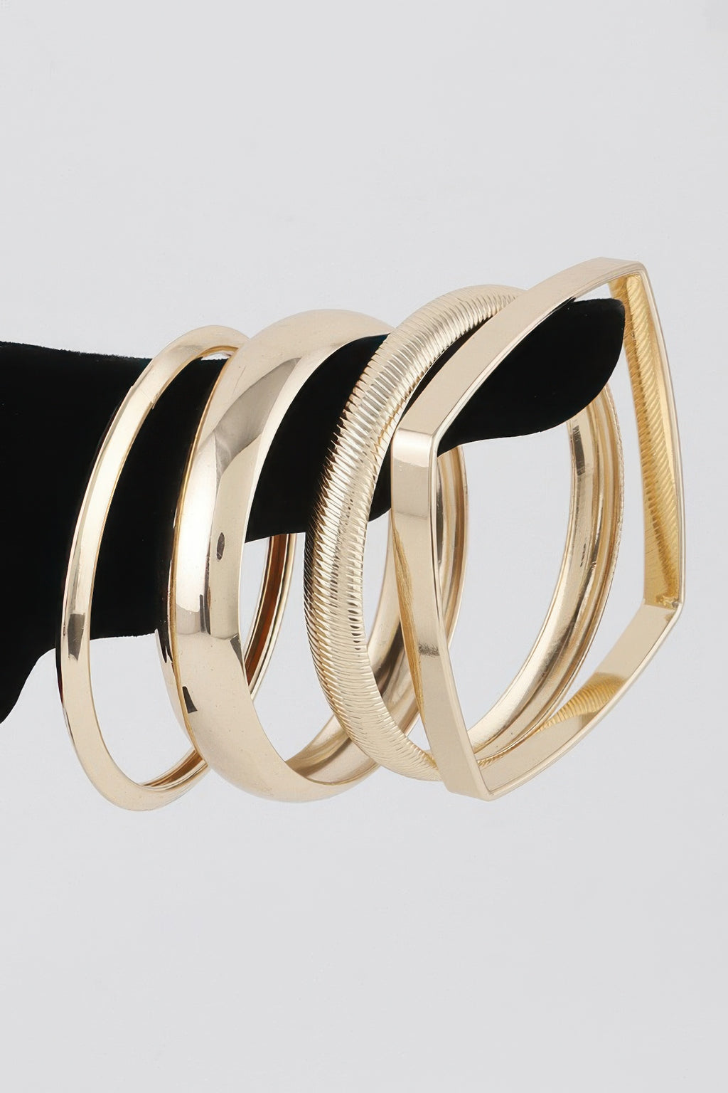 Silver multi-layer bracelet set: shiny bangles and ridged cuff