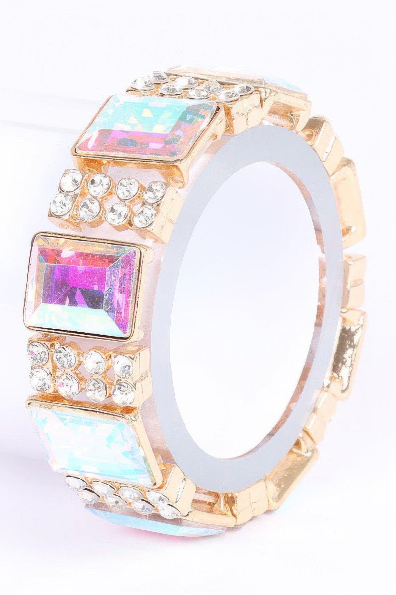 Multi Stone Bracelet, gold-tone with iridescent stones and clear crystal accents