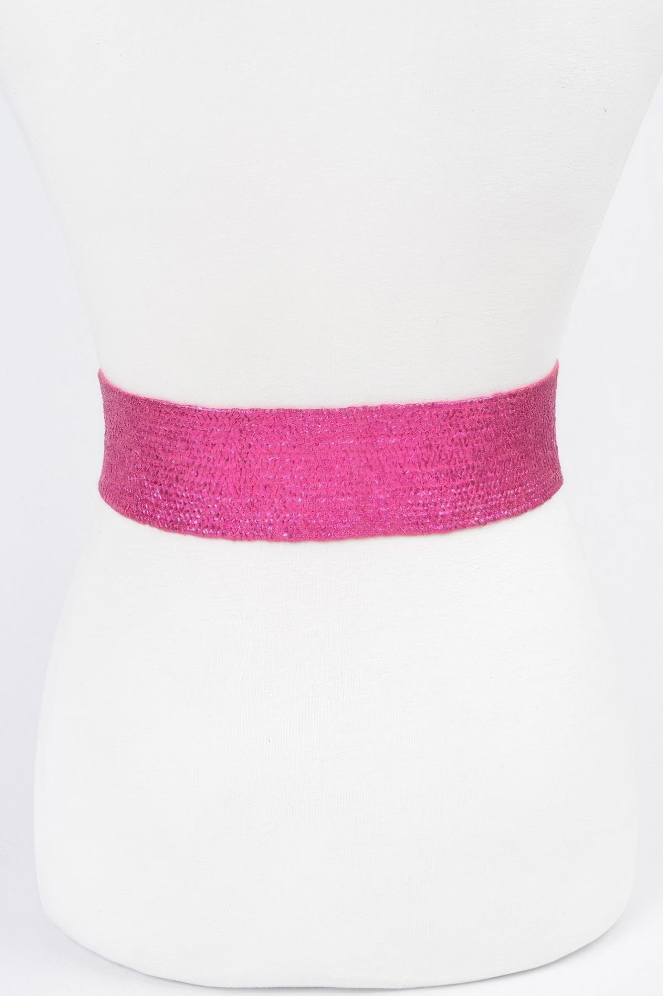 Fuchsia metallic stretch belt band, smooth woven texture (no rhinestone centerpiece)