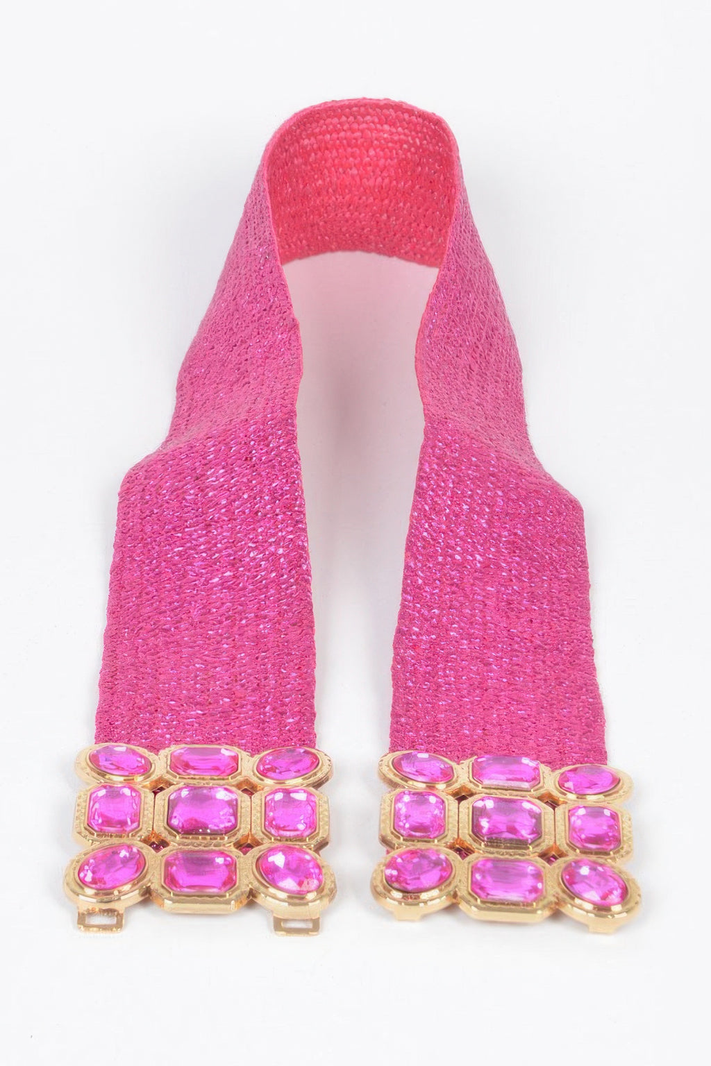 Fuchsia stretch belt with large multi-stone rhinestone clusters on both ends