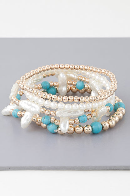 Multi Stone N Pearl Beaded Bracelet - Tigbul's Variety Fashion Shop