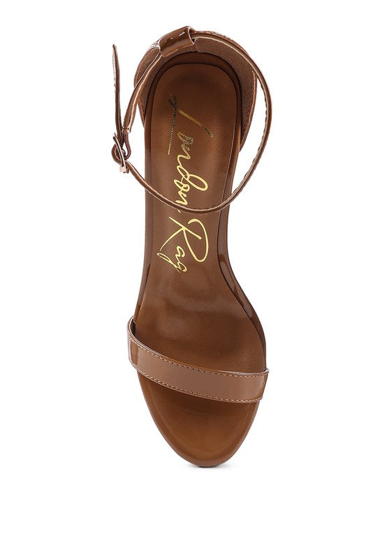 My Mains high platform stiletto sandals in Mocca, back view with ankle strap