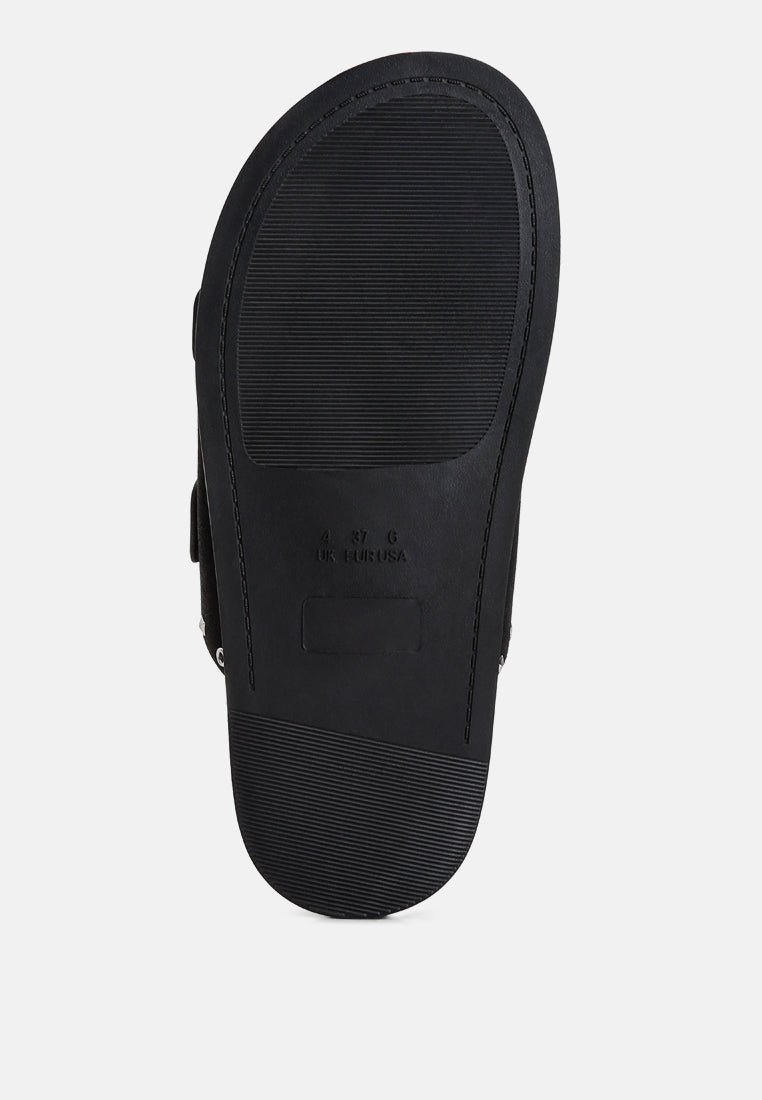 Black jeweled slide sandals, textured sole and open-toe footbed view