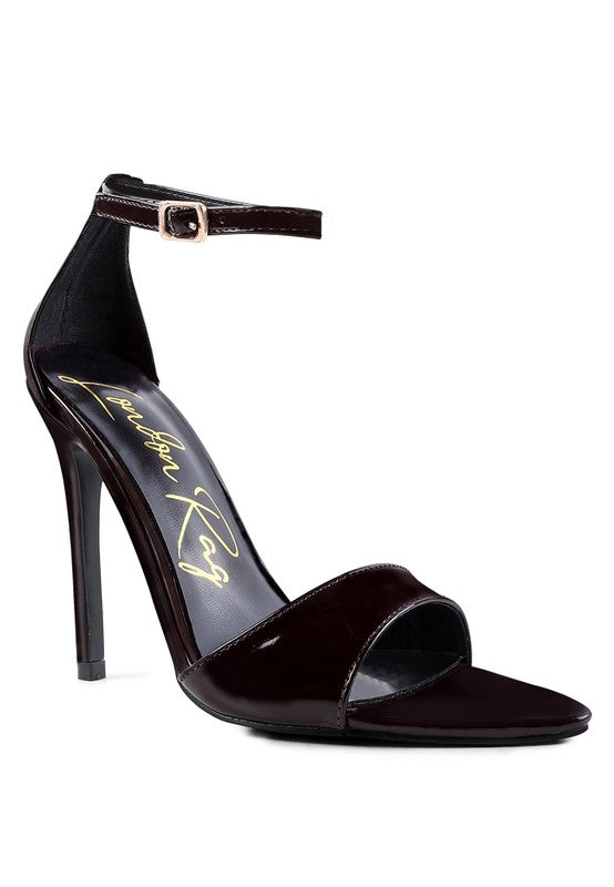 Rag Company NEW FLAME ankle-strap high heels, dark espresso with buckle at ankle