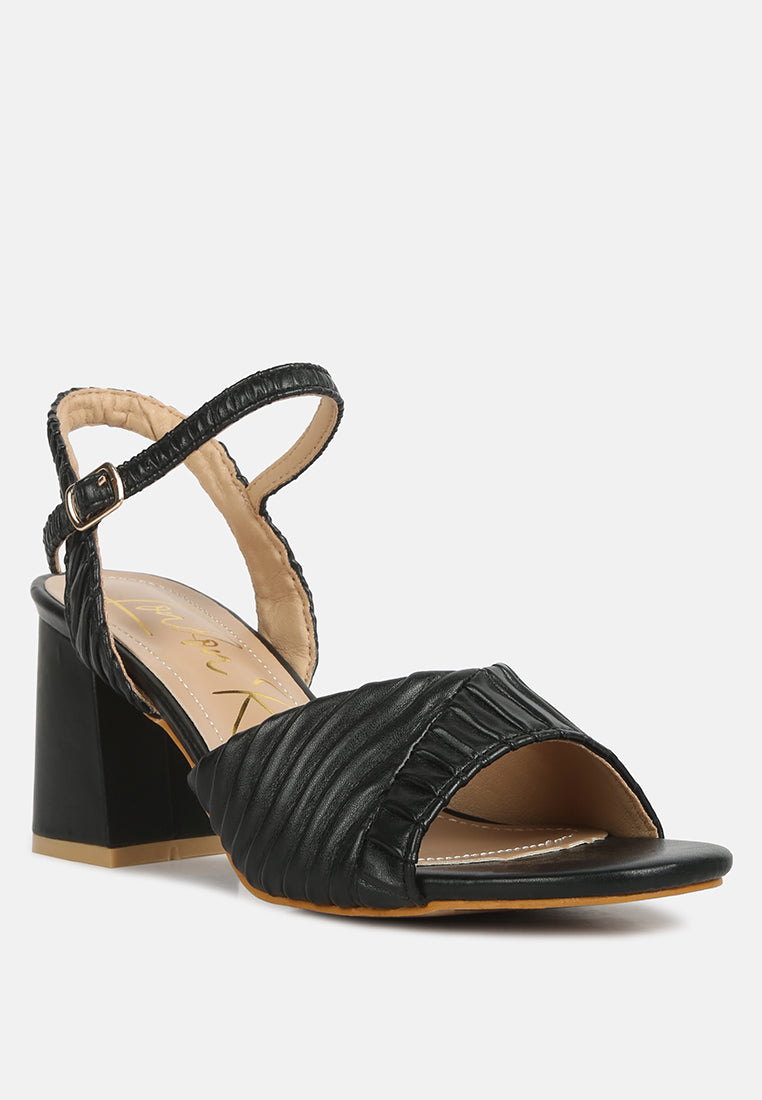 Nicholas Pleated Strap Block Heel Sandals - Tigbul's Variety Fashion Shop