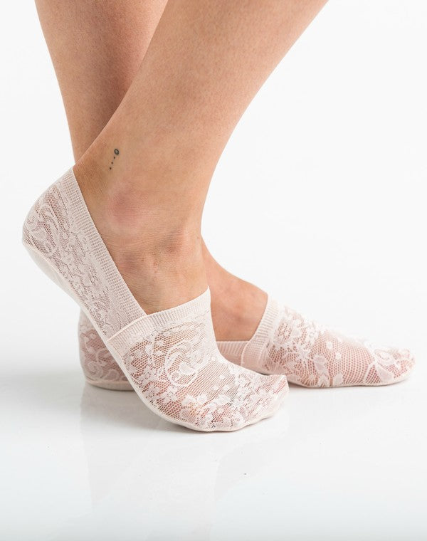 Beige Floral Lace Sneaker Socken, 3er-Pack, offene Spitze am Fuß
