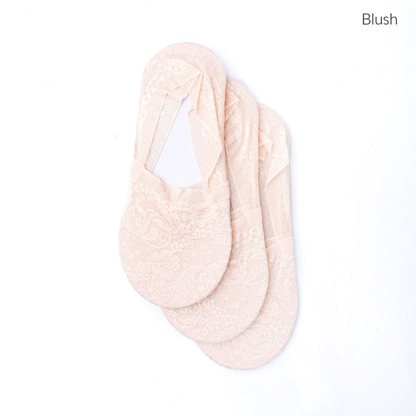 Blush Floral Lace Sneaker Socken, Paar gefaltet, Spitzendesign