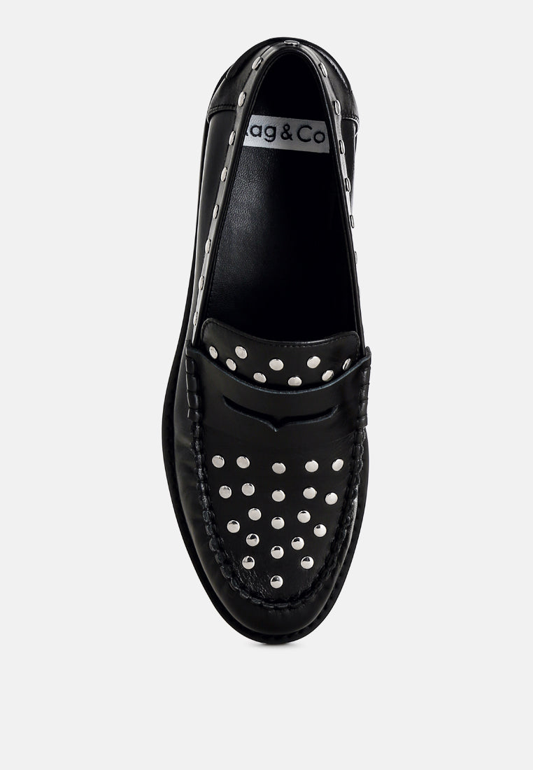 Oglavia Studs Embellished Leather Loafers - Tigbul's Variety Fashion Shop
