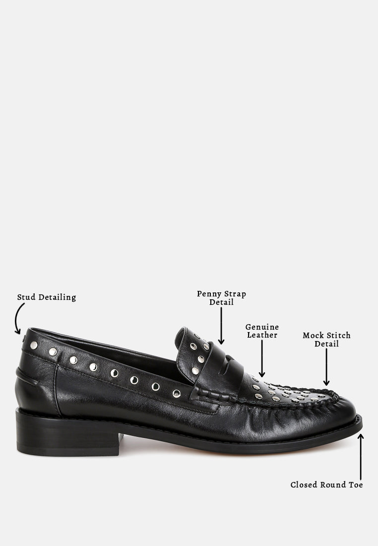 Oglavia Studs Embellished Leather Loafers - Tigbul's Variety Fashion Shop