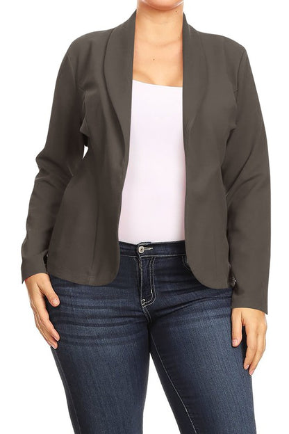 Open front Long sleeves Waist length blazer jacket - Tigbul's Variety Fashion Shop