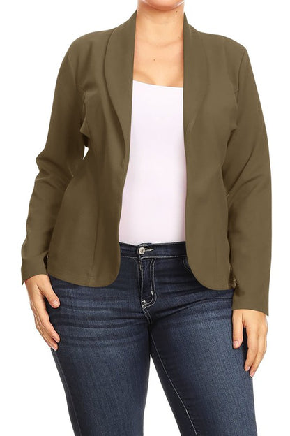 Open front Long sleeves Waist length blazer jacket - Tigbul's Variety Fashion Shop