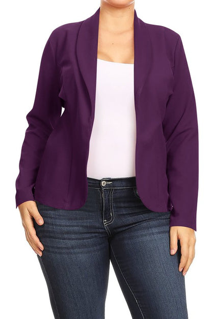 Open front Long sleeves Waist length blazer jacket - Tigbul's Variety Fashion Shop