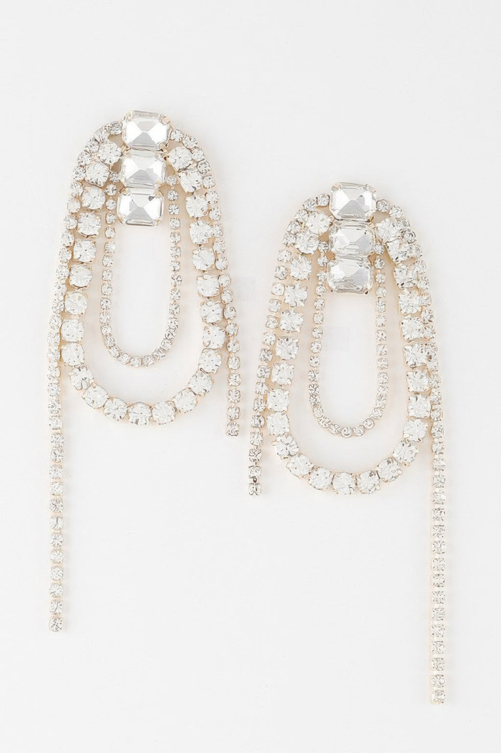 Oval rhinestone fringe earrings with dangling oval crystal clusters