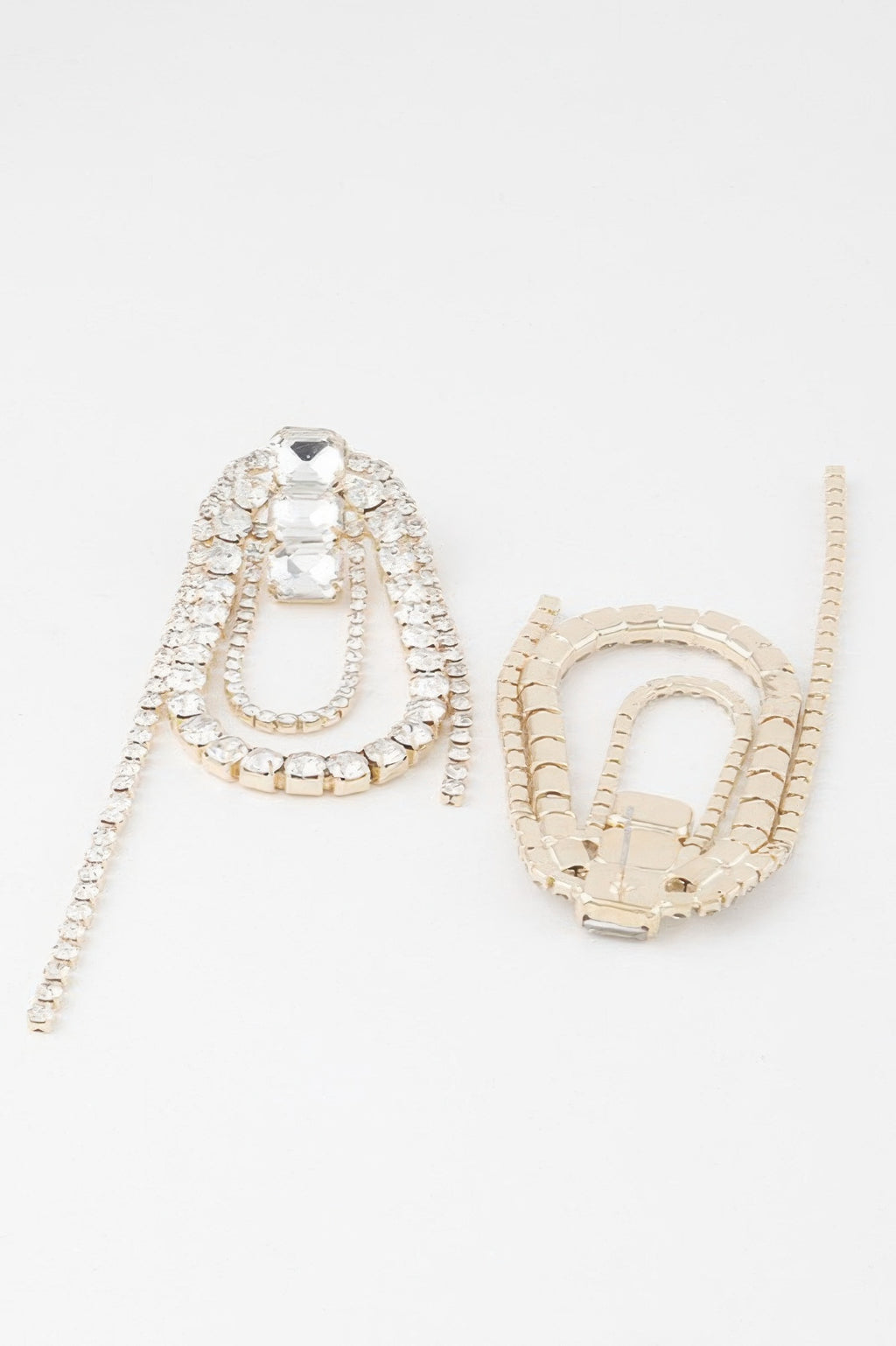 Oval rhinestone fringe earrings, detailed setting with long beaded dangles
