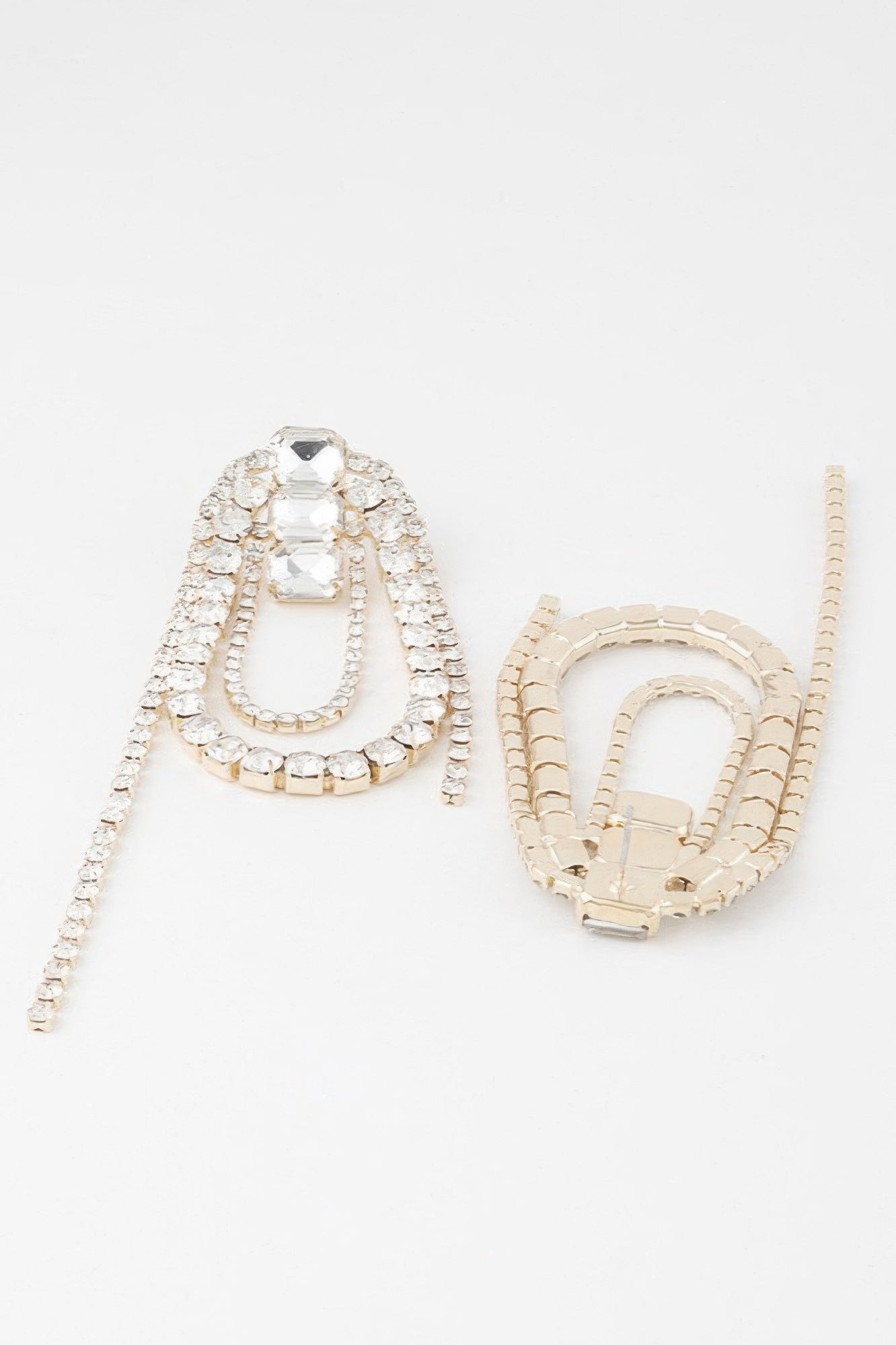 Oval rhinestone fringe earrings, detailed setting with long beaded dangles