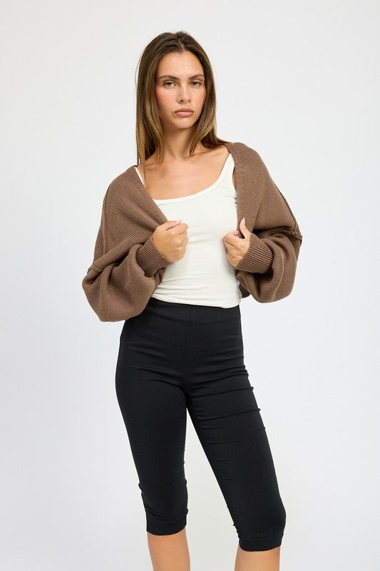 Coffee brown oversized shrug cardigan with dropped shoulders and cuffed sleeves