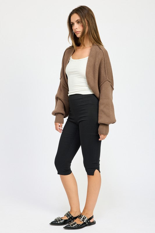 Coffee brown oversized shrug cardigan with long sleeves and loose drape
