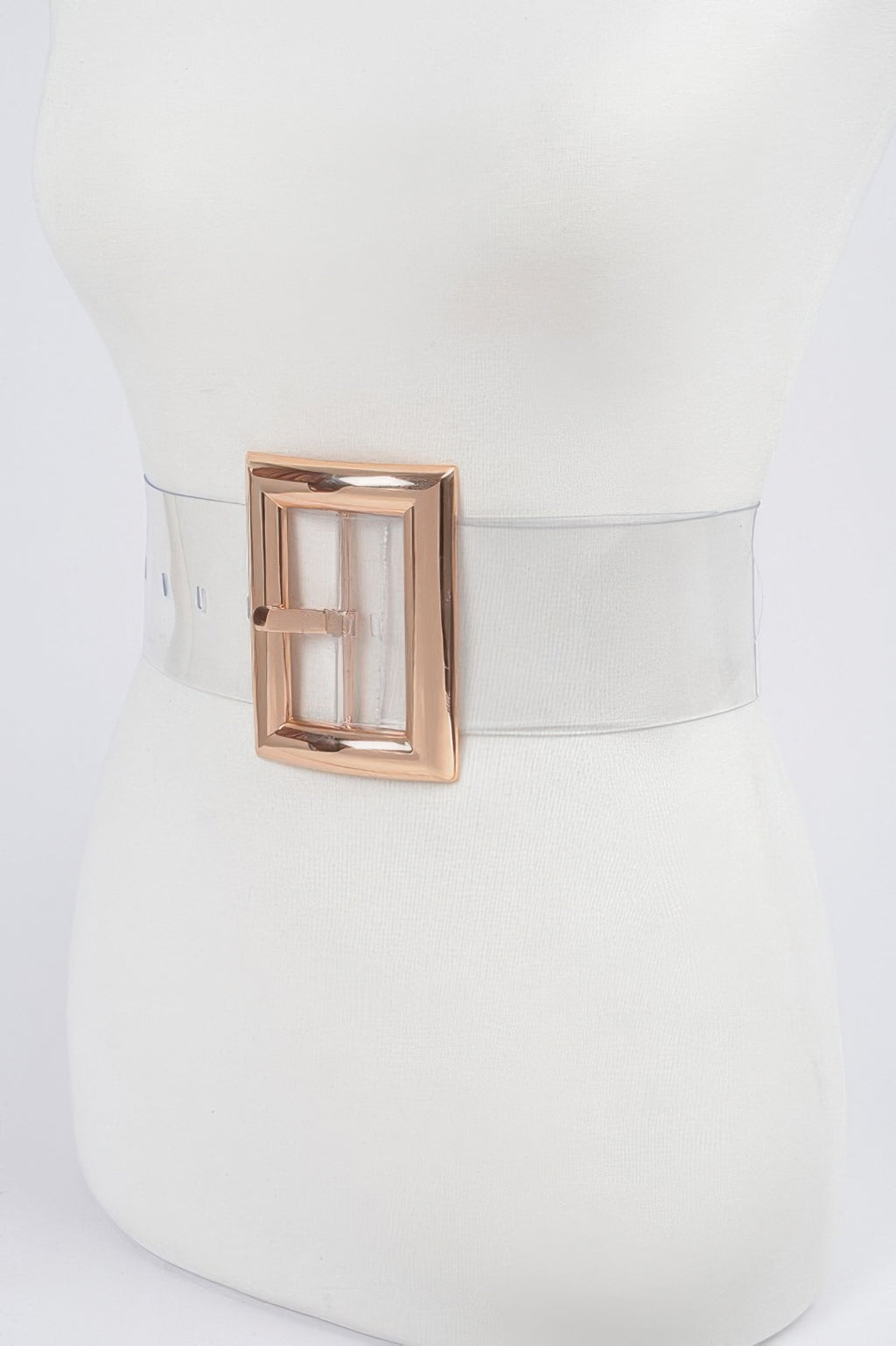 Oversize transparenter PVC-Gürtel mit goldener Schnalle am vorderen Verschluss