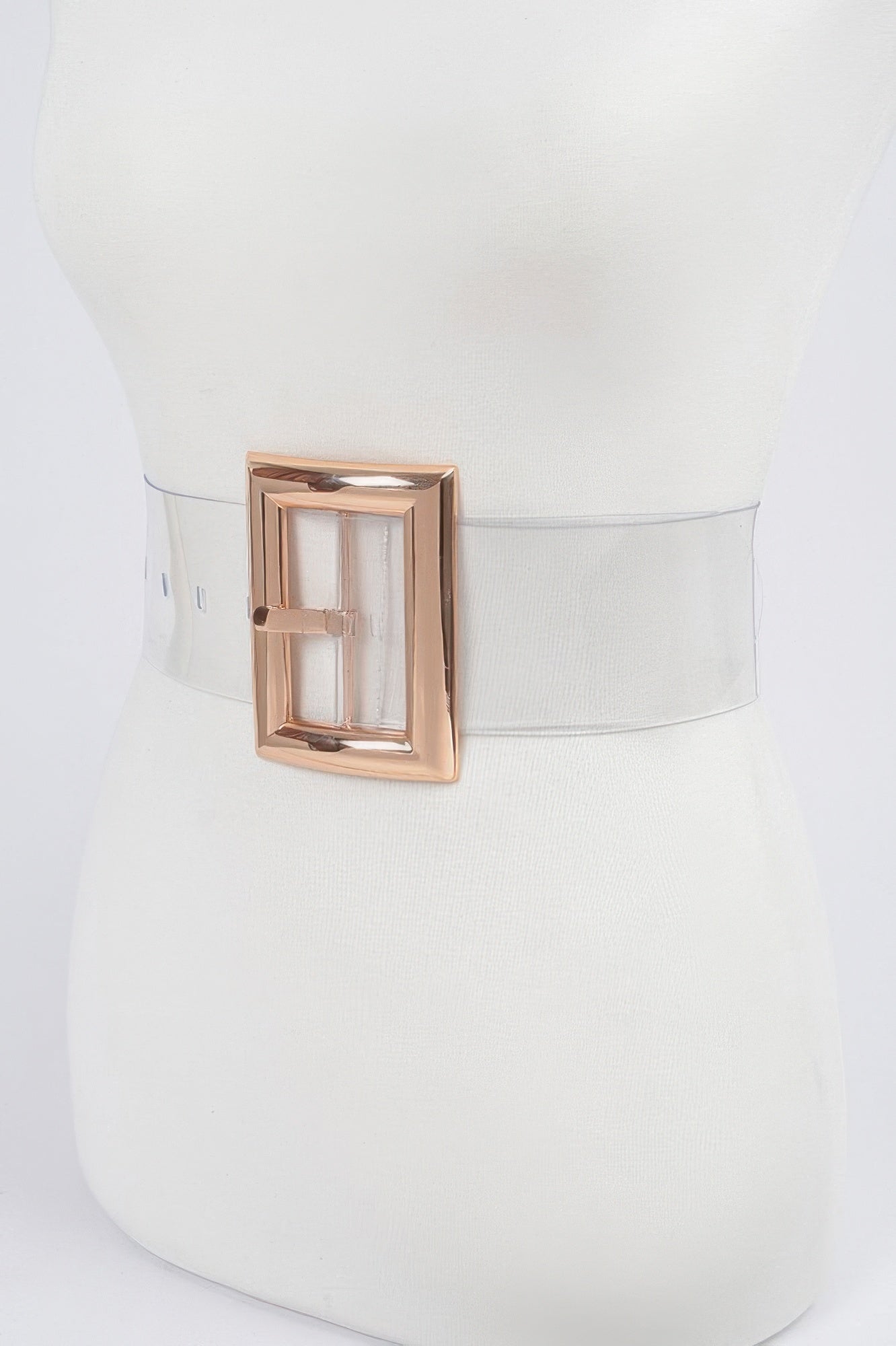Oversize transparenter PVC-Gürtel mit goldener Schnalle am vorderen Verschluss