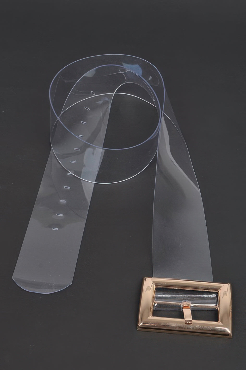 Transparenter PVC-Gürtel, runder Schnallenriemen, roségoldene Metallschnalle