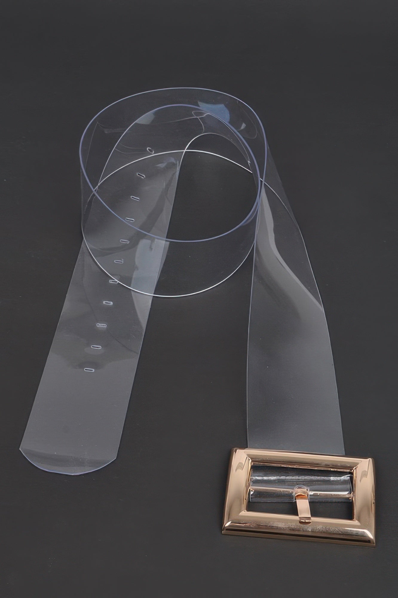 Transparenter PVC-Gürtel, runder Schnallenriemen, roségoldene Metallschnalle