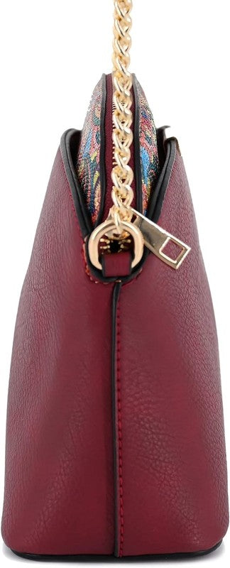Paisley Accent Small Dome Crossbody Bag side view with chain handle and clasp