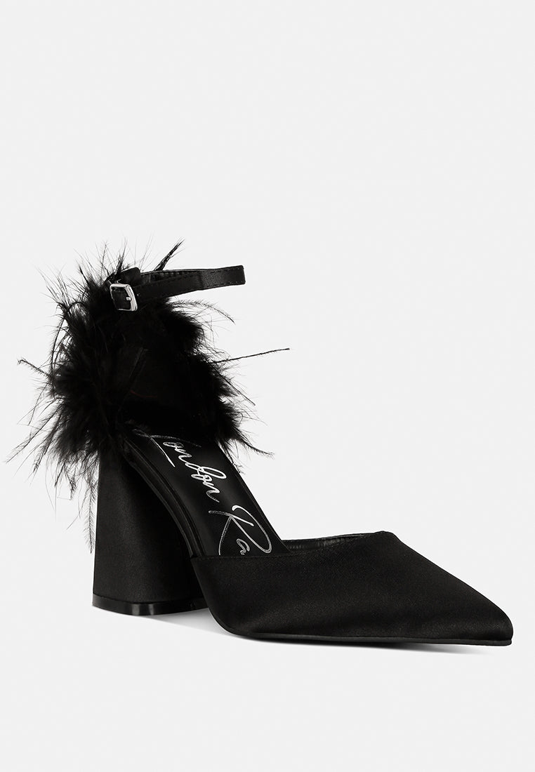 Palmetta Fur Detail Block Heel Sandals - Tigbul's Variety Fashion Shop