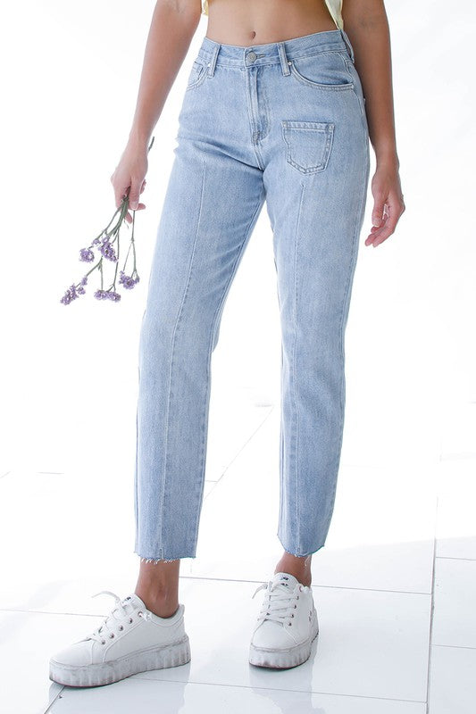 Patched Pocket Boyfriend Jeans - Tigbul's Variety Fashion Shop
