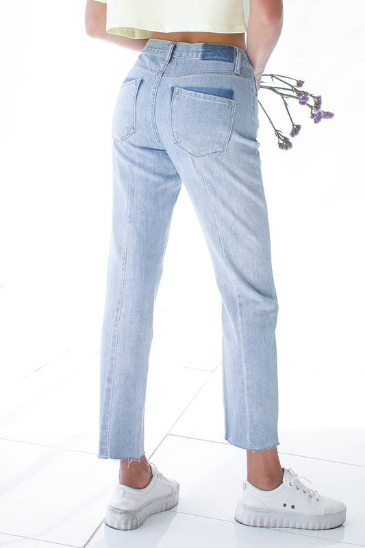 Patched Pocket Boyfriend Jeans - Tigbul's Variety Fashion Shop