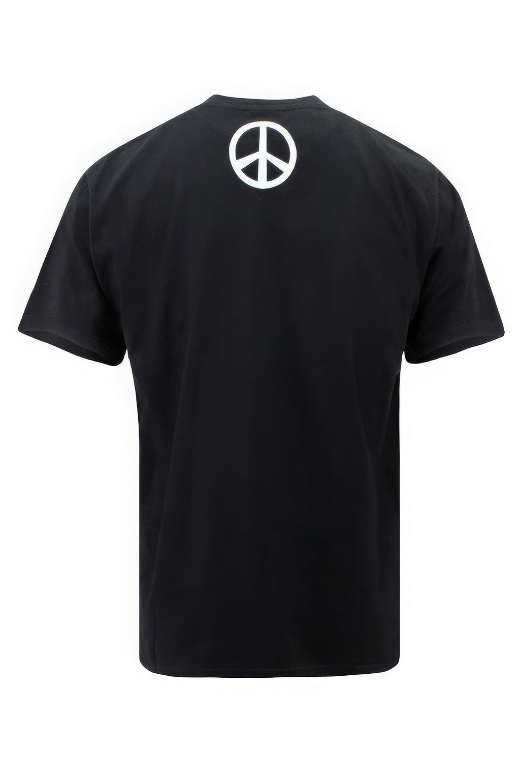 Black Peace Happiness T-shirt back with white peace symbol