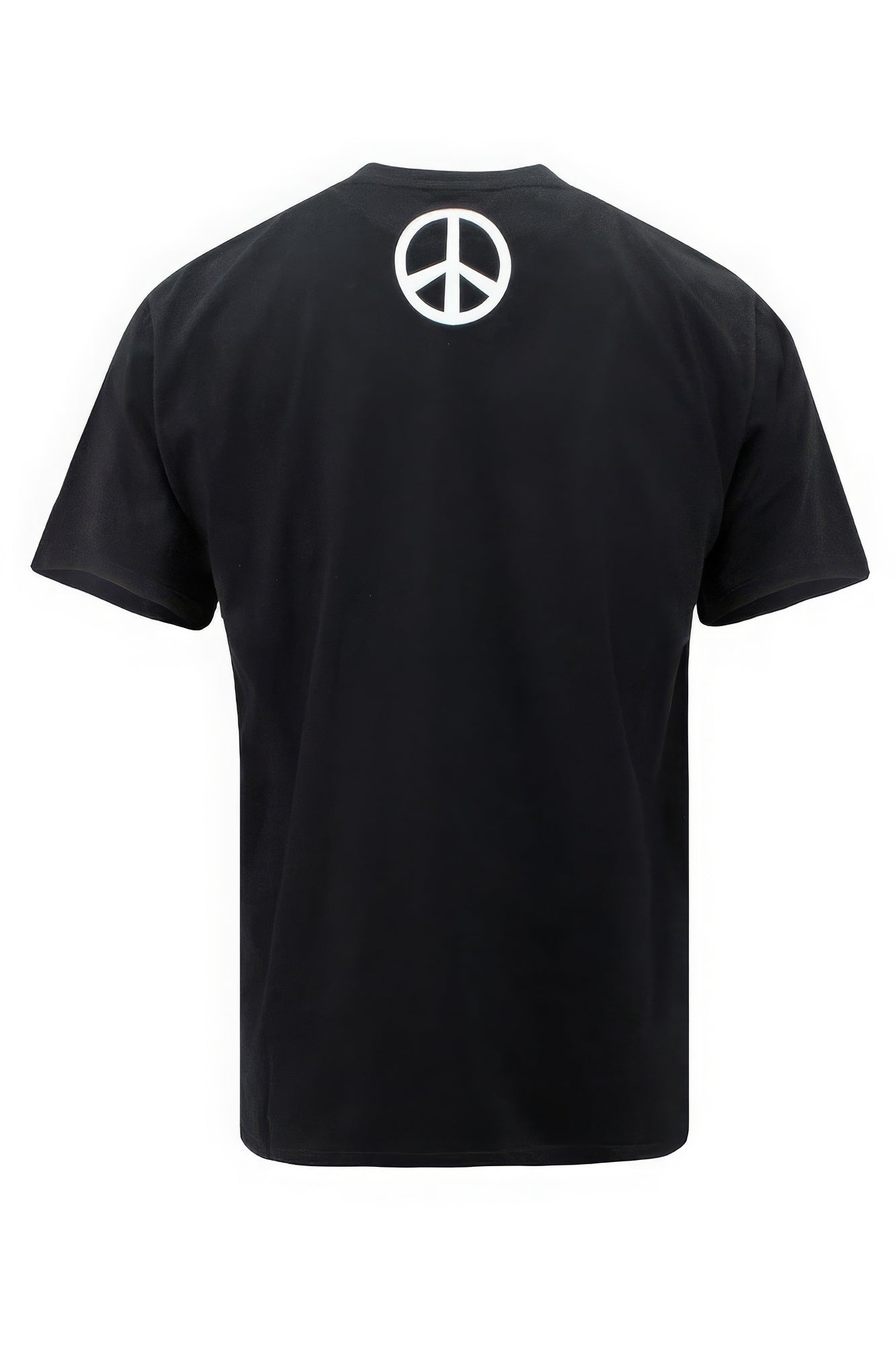 Black Peace Happiness T-shirt back with white peace symbol