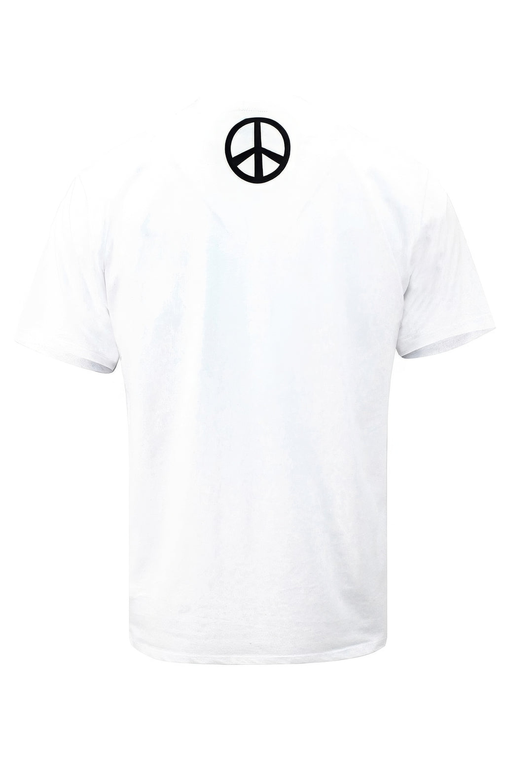 White Peace Happiness T-shirt back with black peace symbol