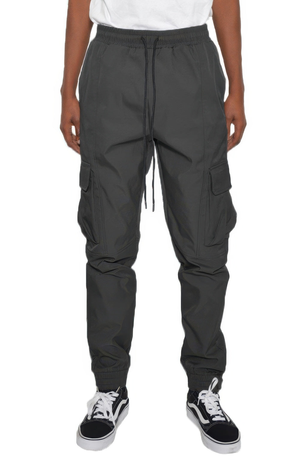 Iridescent jogger cargo pants, dark gray/black, drawstring waist, cargo pockets
