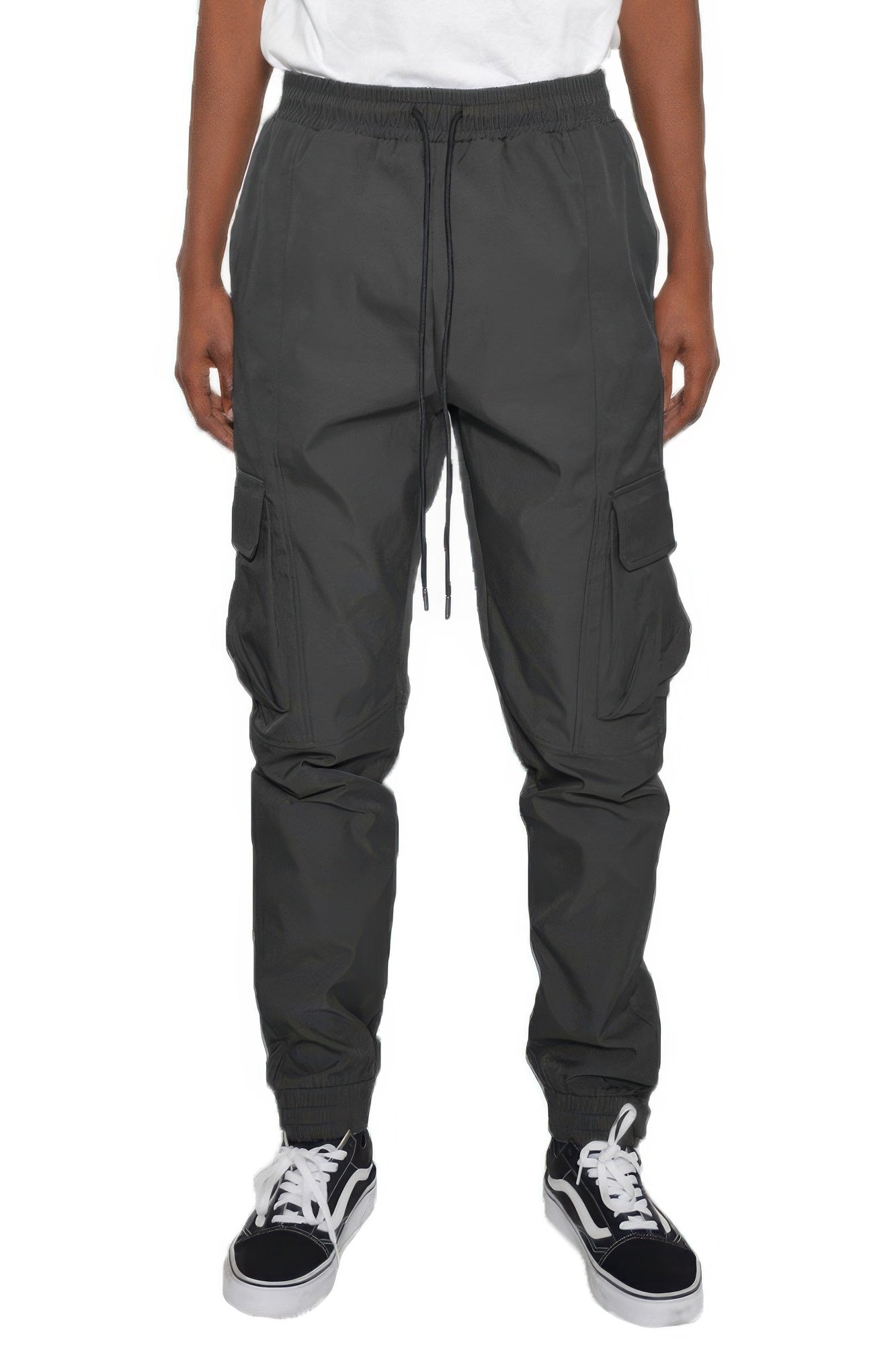 Iridescent jogger cargo pants, dark gray/black, drawstring waist, cargo pockets